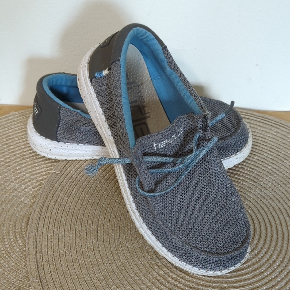 Hey Dude Gray and Blue Moccasins with Casual Comfort